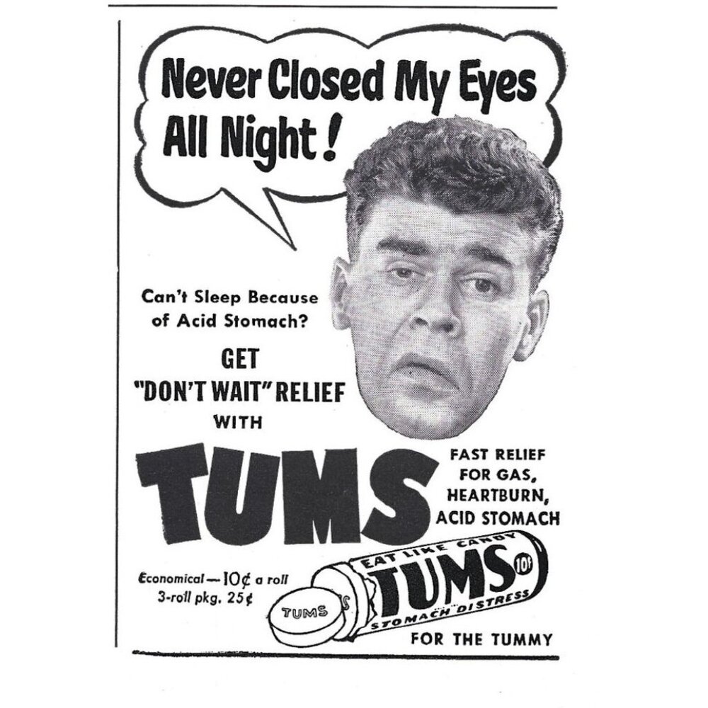 Tums Stomach Distress Gas Release 1950s Vintage Print Ad 9 inch Tall